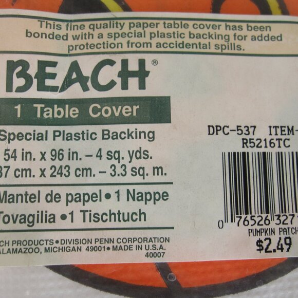 Vintage 90s Beach Halloween Paper Table Cover Plastic Backed Pumpkins Bats NOS - Picture 4 of 5